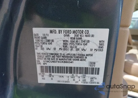 2012 Ford Escape Xlt z USA, uszkodzony, nr VIN 1FMCU9D7XCKB60341